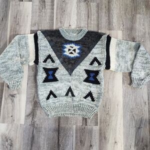 Geometric Patterned Sweater - Gray and Blue